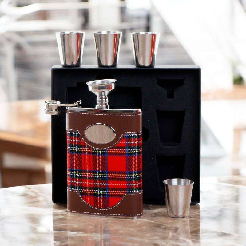 Tartan Hipflask with Cups and Funnel