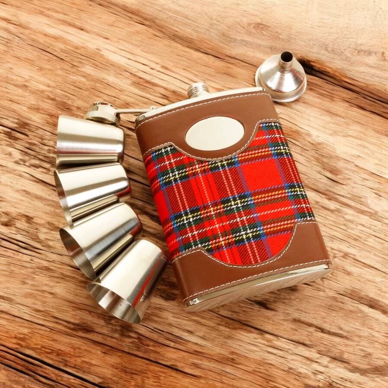 Tartan Hipflask with Cups and Funnel