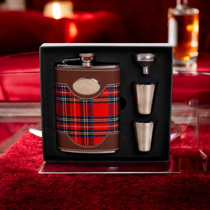 Tartan Hipflask with Cups and Funnel