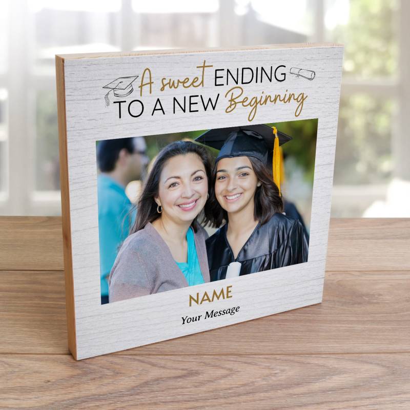 A sweet ending to a new beginning Graduation Wooden Photo Block