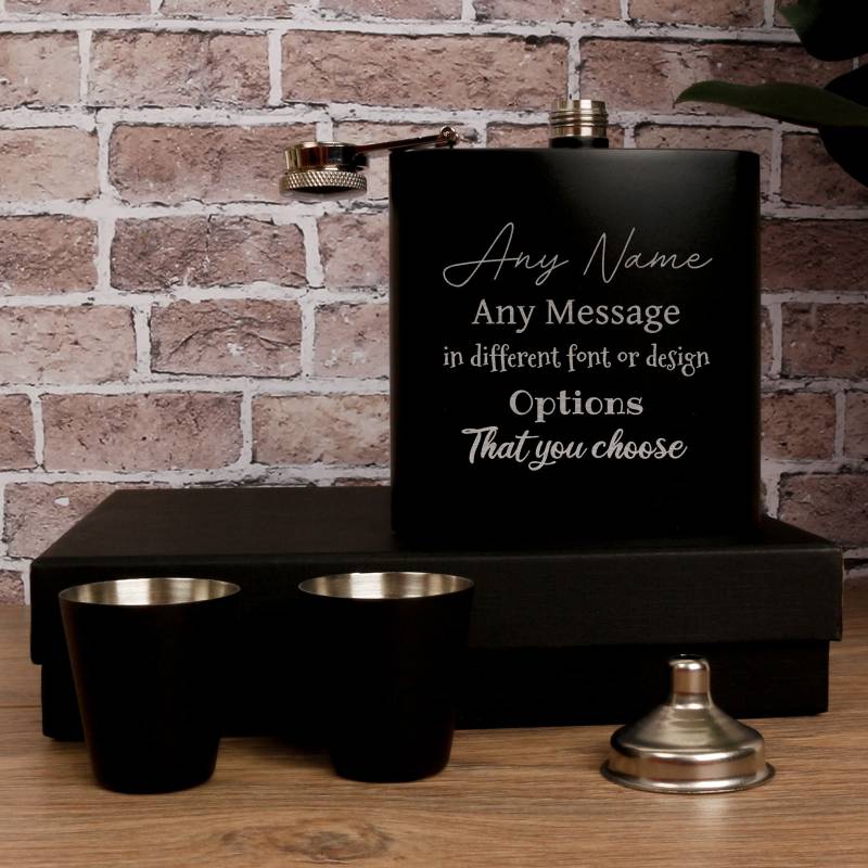 Personalised Coated Black Hip Flask