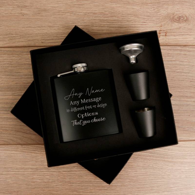 Personalised Coated Black Hip Flask