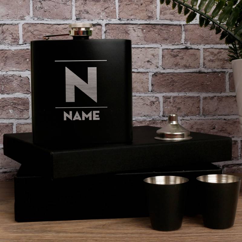 Personalised Coated Black Hip Flask