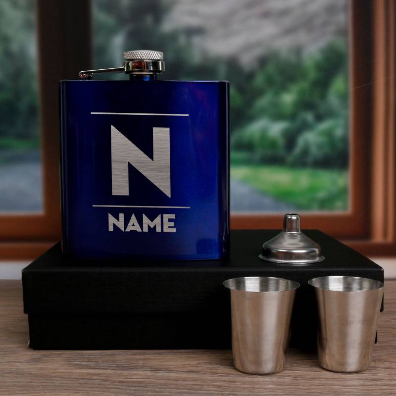 Personalised Coated Blue Hip Flask