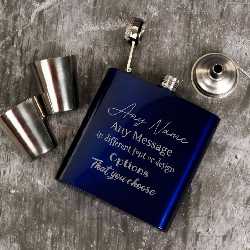 Personalised Coated Blue Hip Flask