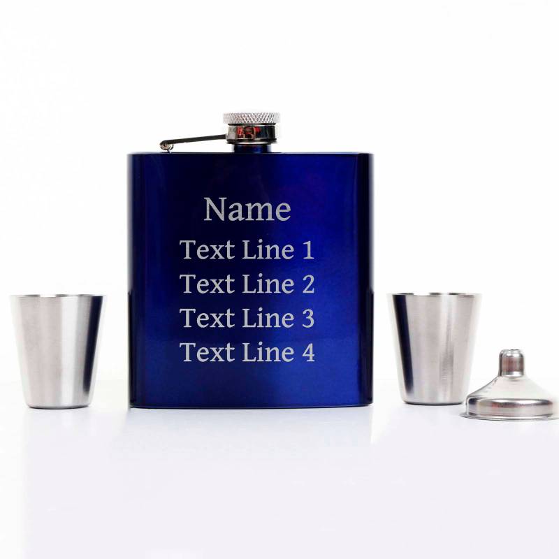 Personalised Coated Blue Hip Flask