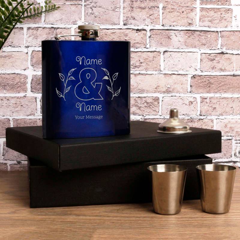 Personalised Coated Blue Hip Flask