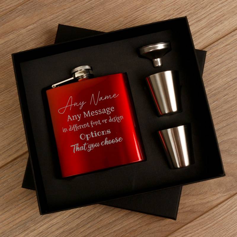 Personalised Coated Red Hip Flask