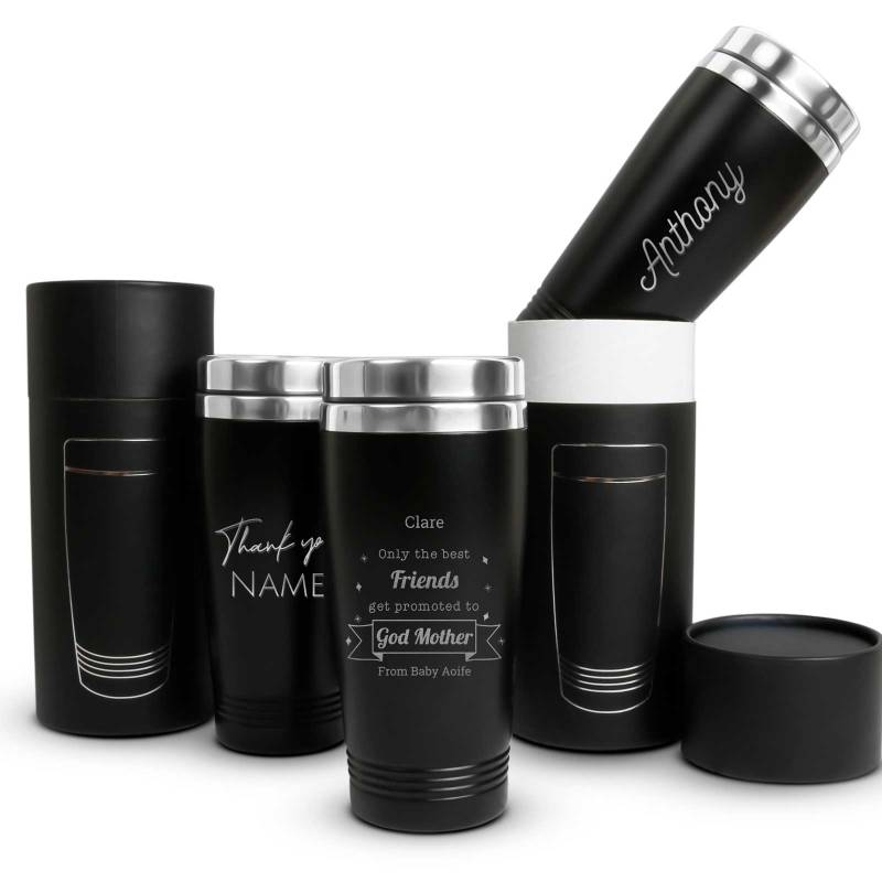 Engraved Black Travel Cup