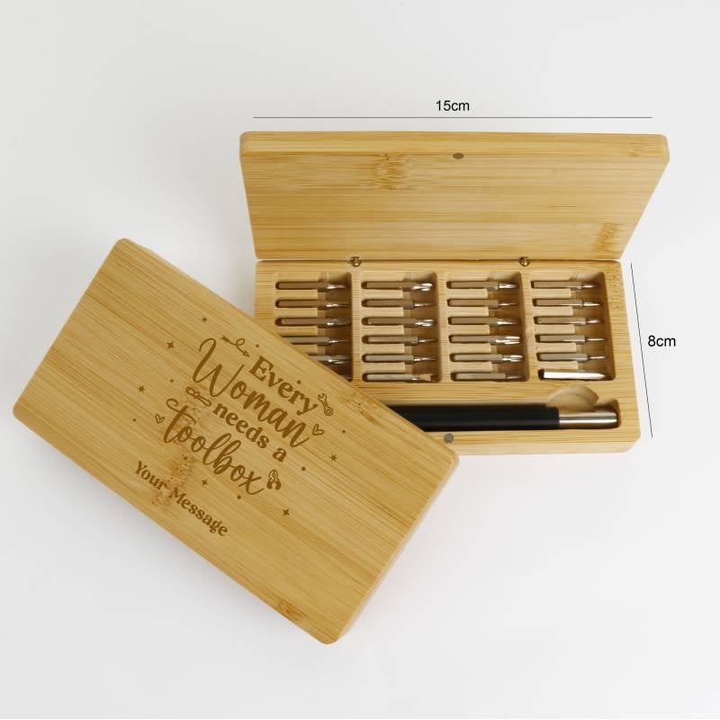 Personalised Bamboo Box with Precision Screwdriver Tool Set