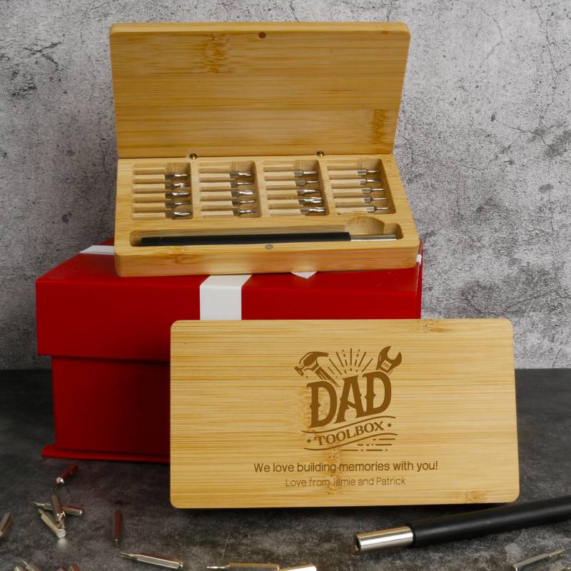 Personalised Bamboo Box with Precision Screwdriver Tool Set