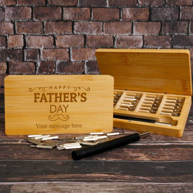 Personalised Bamboo Box with Precision Screwdriver Tool Set