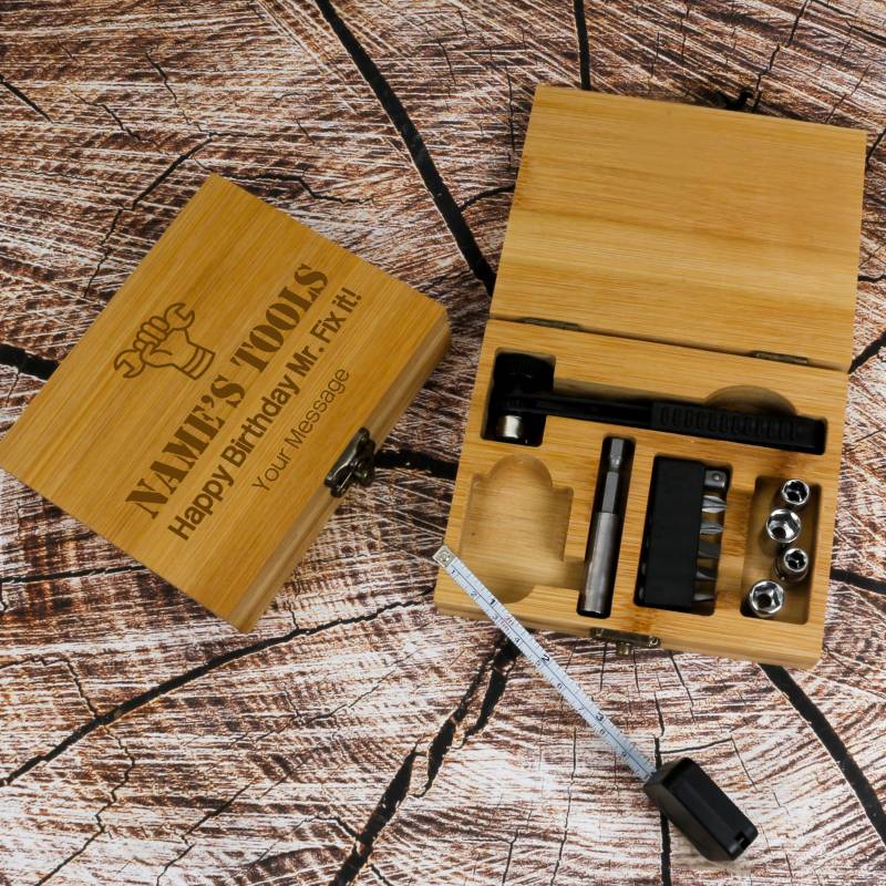 Personalised Bamboo Box with Mini Socket Tool Set