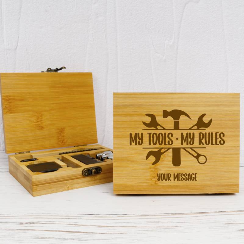 Personalised Bamboo Box with Mini Socket Tool Set