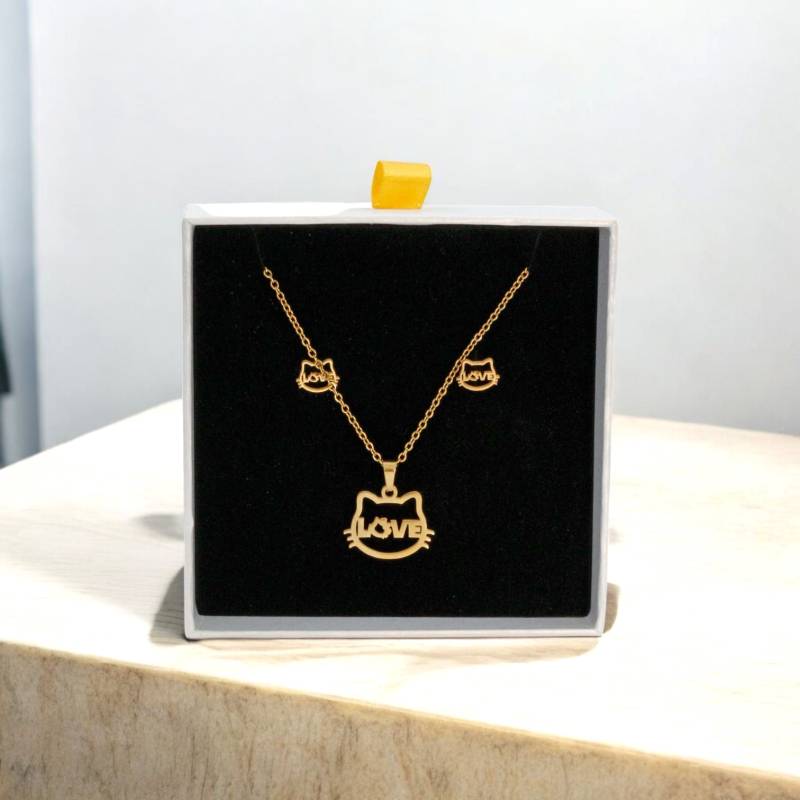 Kitty Cat Love Necklace & Earrings