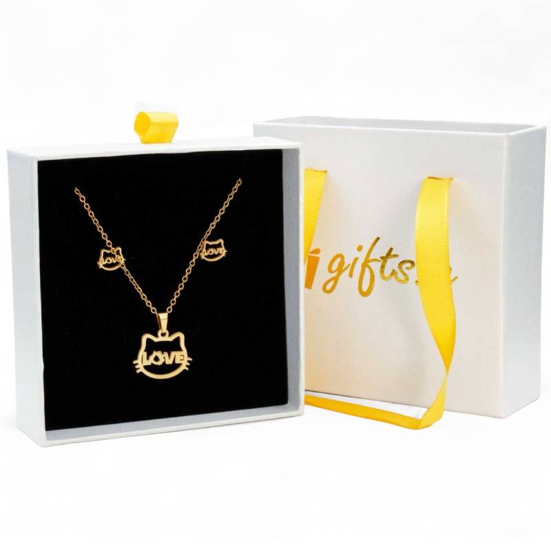 Kitty Cat Love Necklace & Earrings