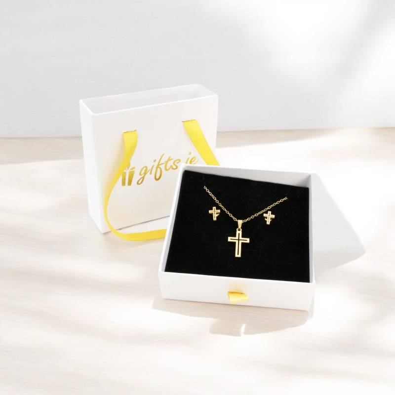 Gold Cross and Earrings