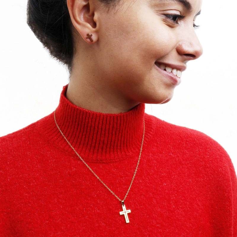 Gold Cross and Earrings