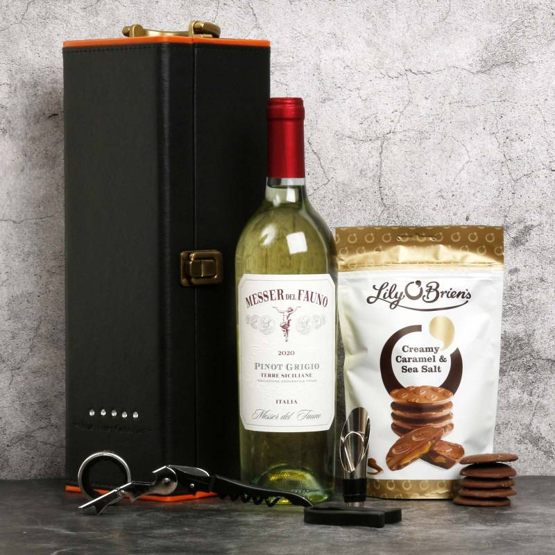 Single Vino Italia & Irish Chocs in Leather Case