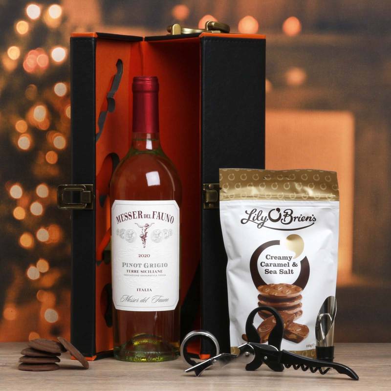 Single Vino Italia & Irish Chocs in Leather Case