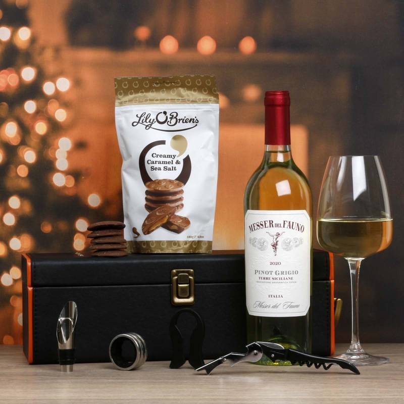 Single Vino Italia & Irish Chocs in Leather Case