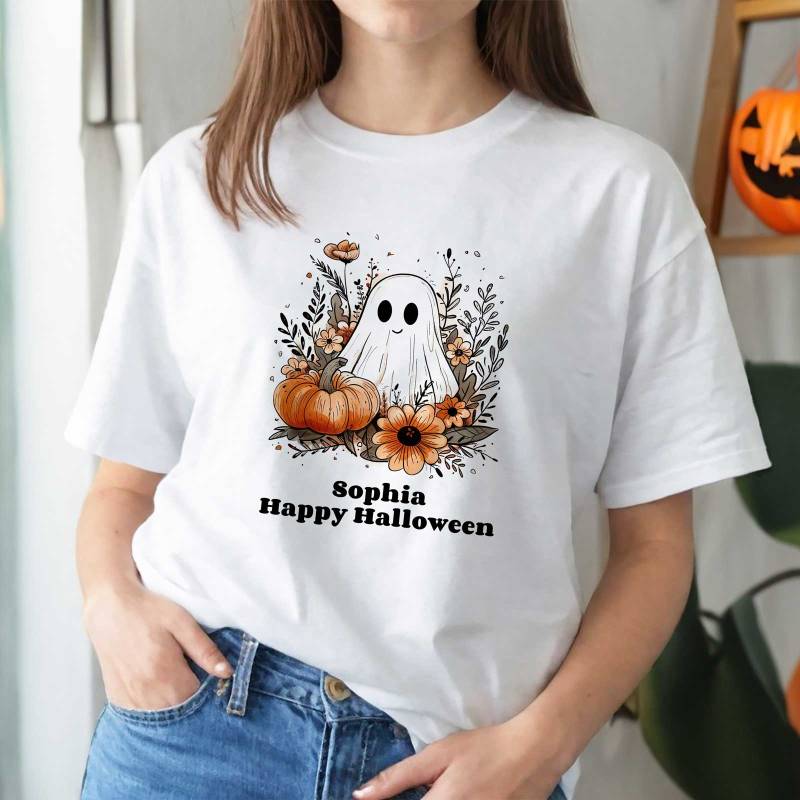 Halloween, Ghost and Pumpkin - Personalised T-Shirt