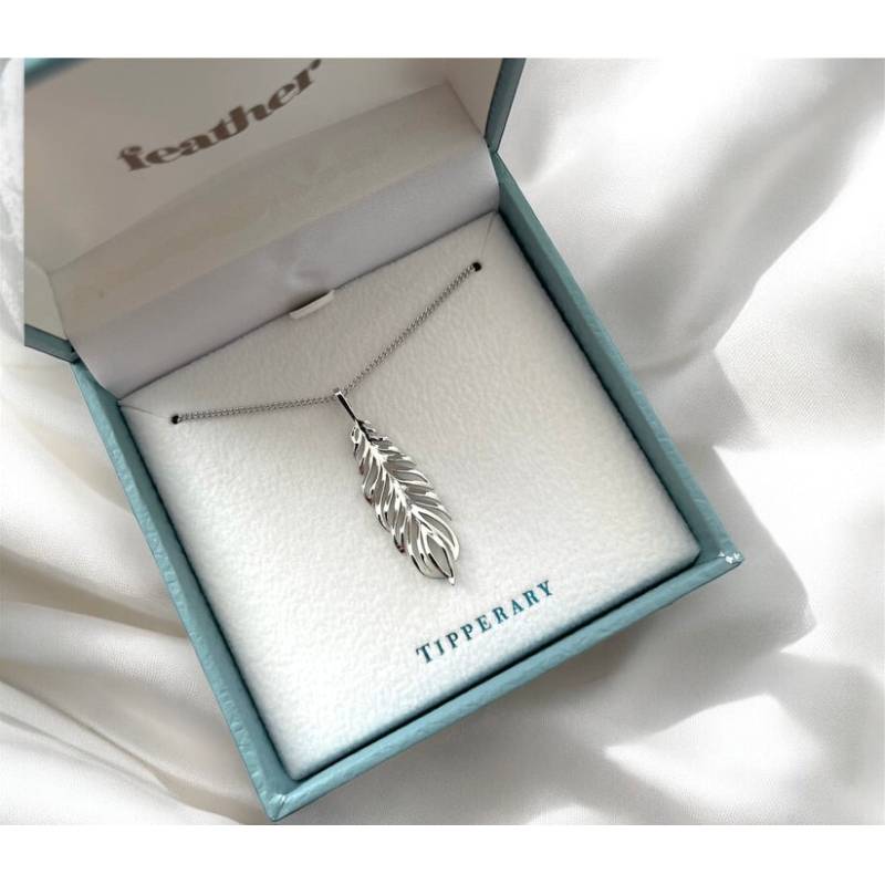 Tipperary Crystal Feather Pendant Silver Inset With Clear Cz