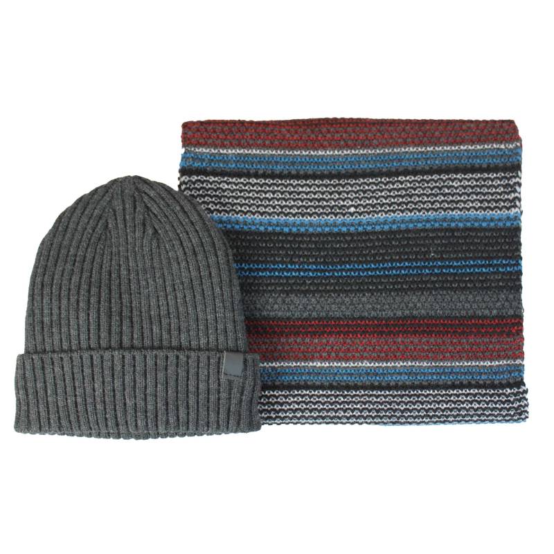 Gent's Knitted Stripe Scarf & Hat Set