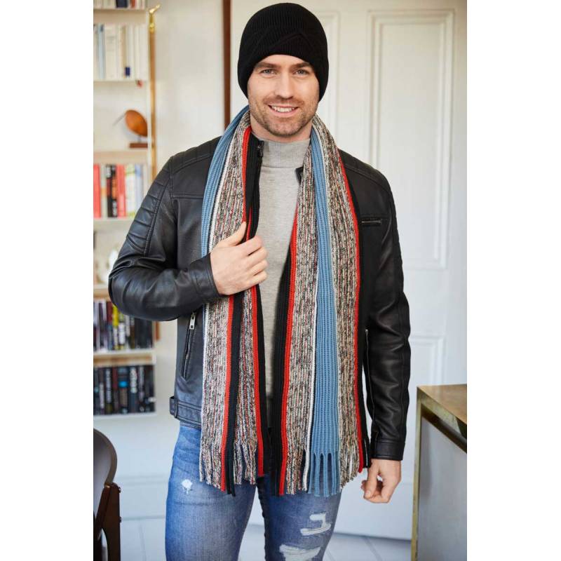 Gent's Knitted Stripe Scarf & Hat Set