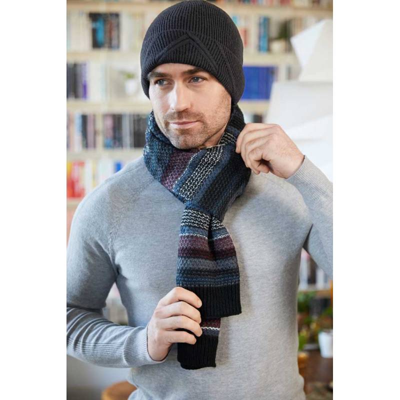 Gent's Knitted Stripe Scarf & Hat Set