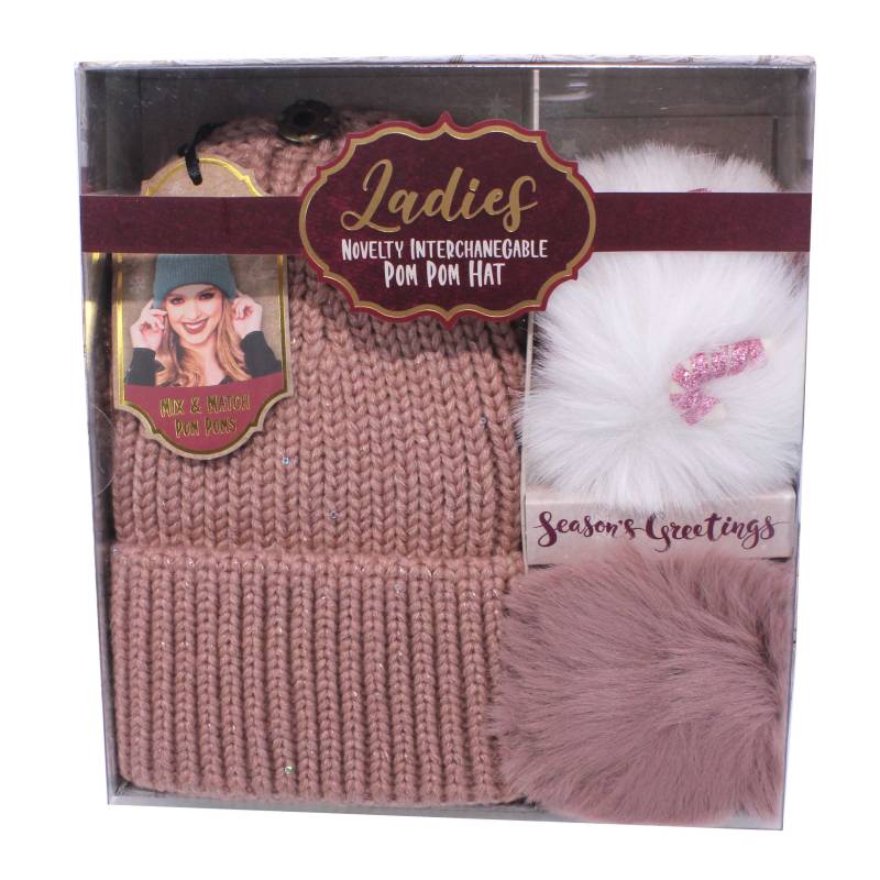 Ladies Novelty Interchangeable Pom Pom Hat