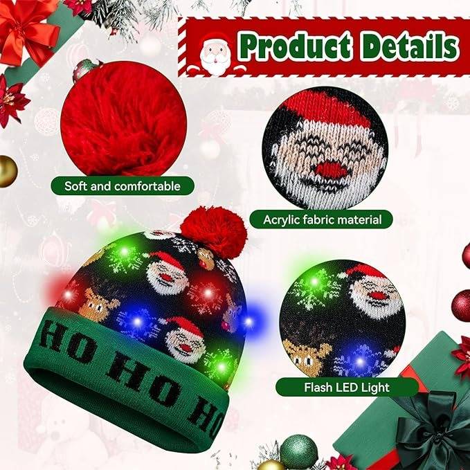 Christmas Ho Ho Ho Novelty Light Up Beanie Hat