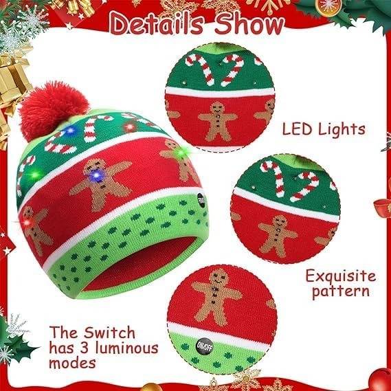 Christmas Gingerbread Novelty Light Up Beanie Hat