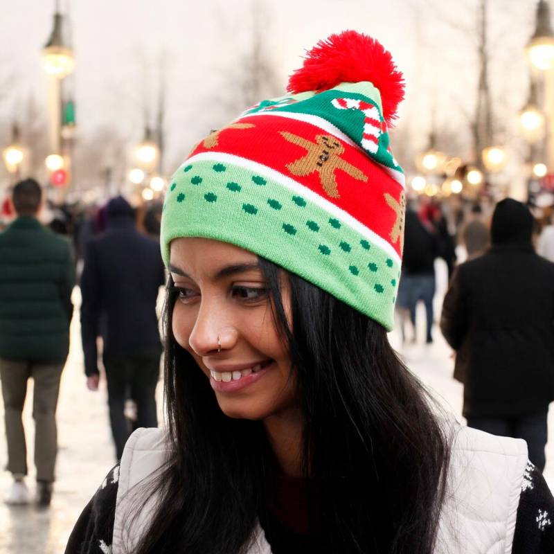 Christmas Gingerbread Novelty Light Up Beanie Hat