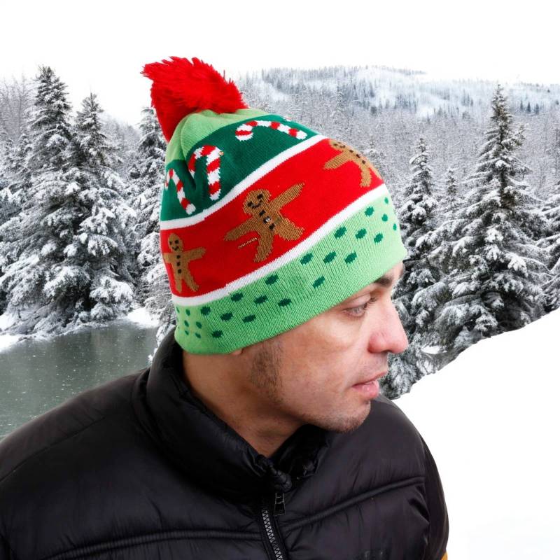 Christmas Gingerbread Novelty Light Up Beanie Hat