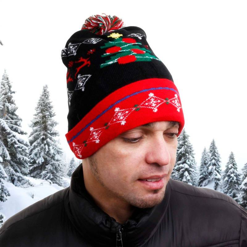 Christmas Fair Isle Novelty Light Up Beanie Hat