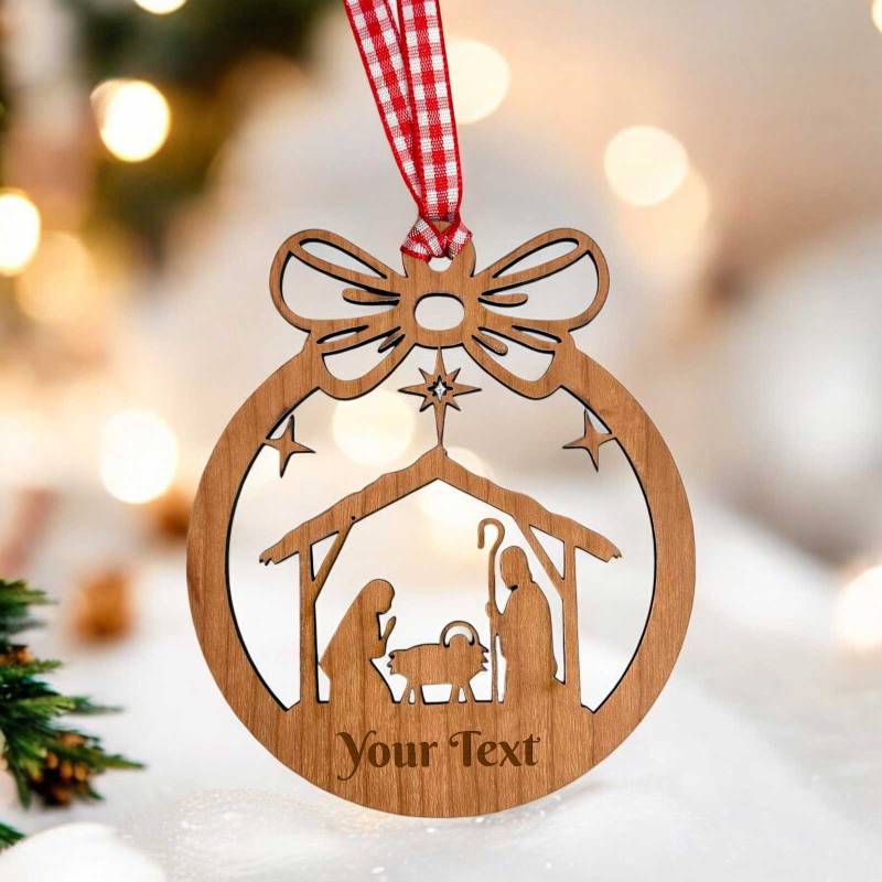 Holy Family Personalised Wooden Christmas Ornament