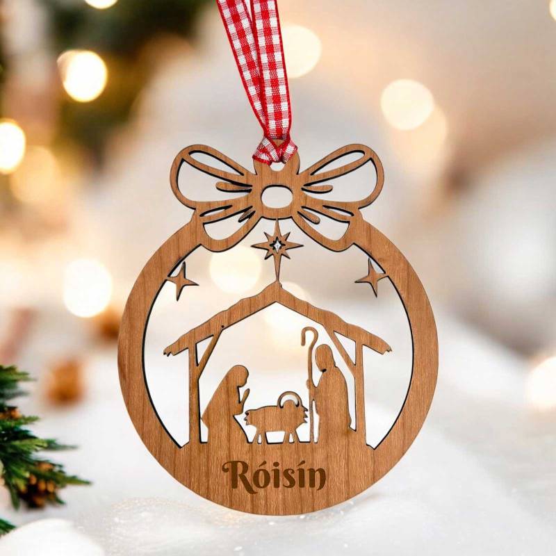 Holy Family Personalised Wooden Christmas Ornament