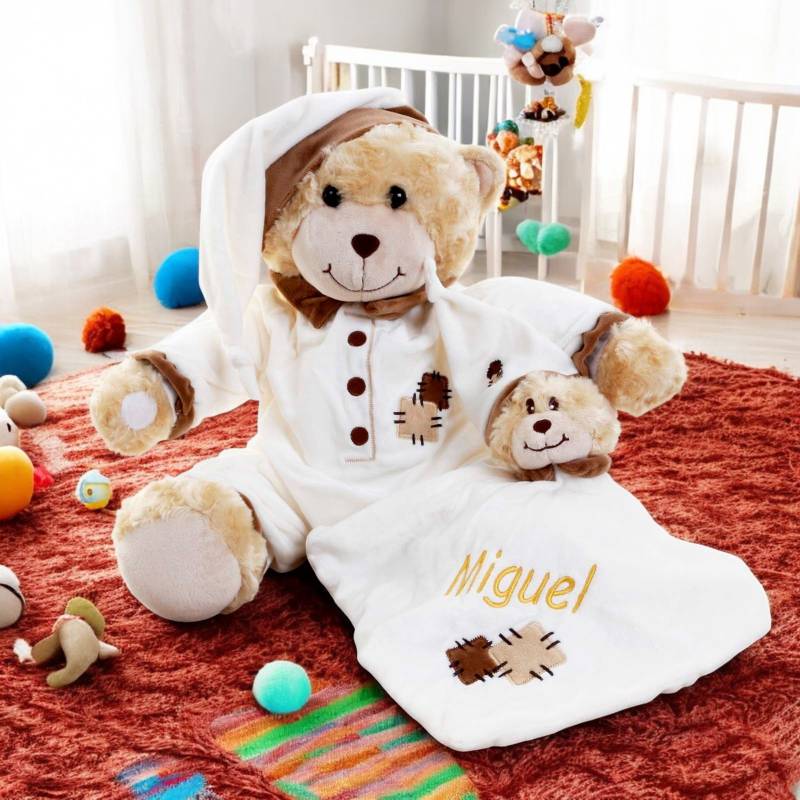 Cream Patchy Bedtime Bear - Personalised