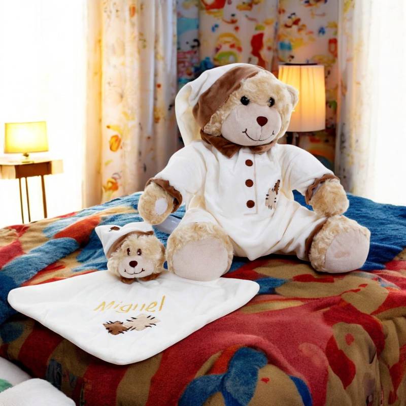 Cream Patchy Bedtime Bear - Personalised