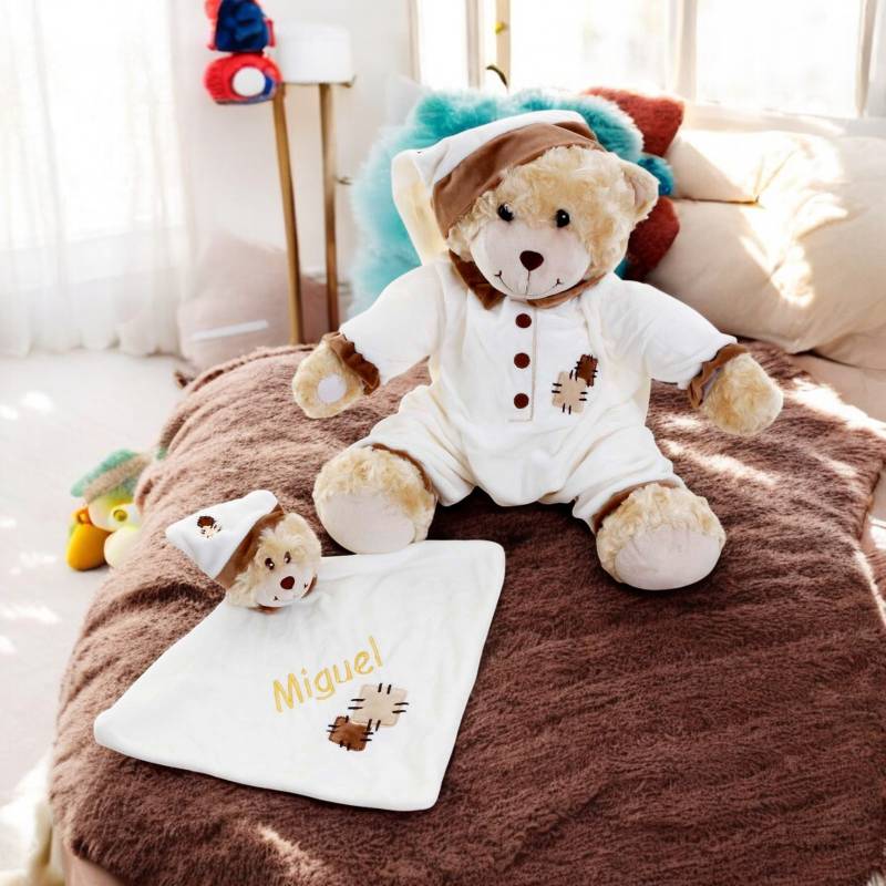 Cream Patchy Bedtime Bear - Personalised