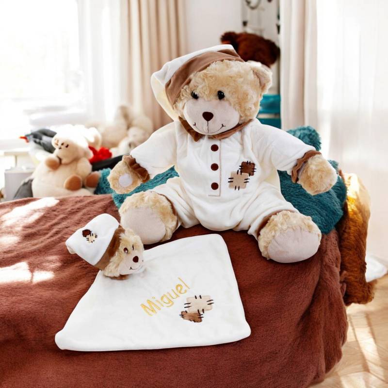 Cream Patchy Bedtime Bear - Personalised