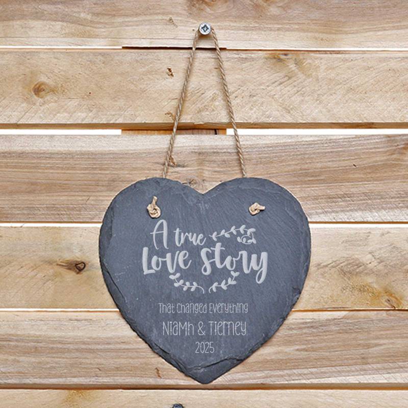 A True Love Story - Hanging Slate Heart