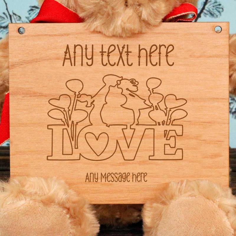 Love Couple - Wooden Plaque Personalised Teddy Bear