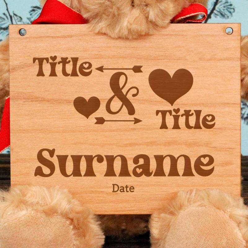 Mr&Mrs Surname - Wooden Plaque Personalised Teddy Bear