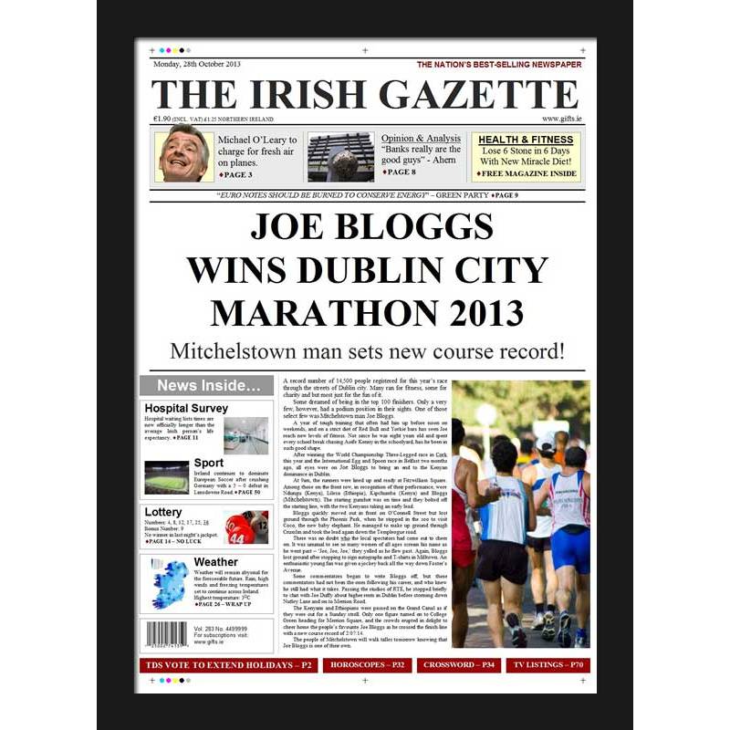 Dublin Marathon Winner - Male Newspaper Spoof