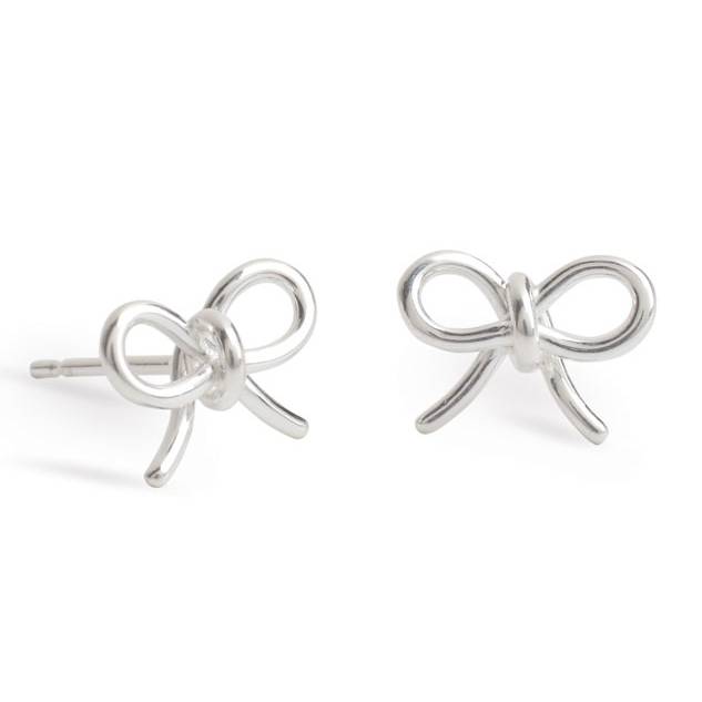 Silver Ribbon Rope Bow Stud Earrings(Sml) by John Rocha