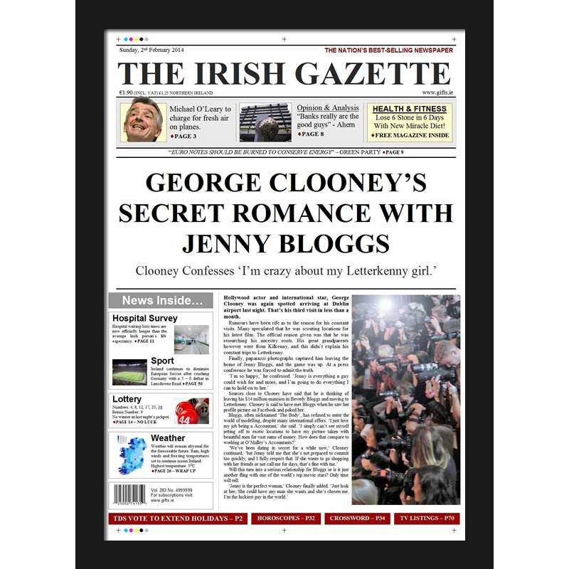 George Clooney Secret Romance With- Newspaper Spoof (FEMALE)