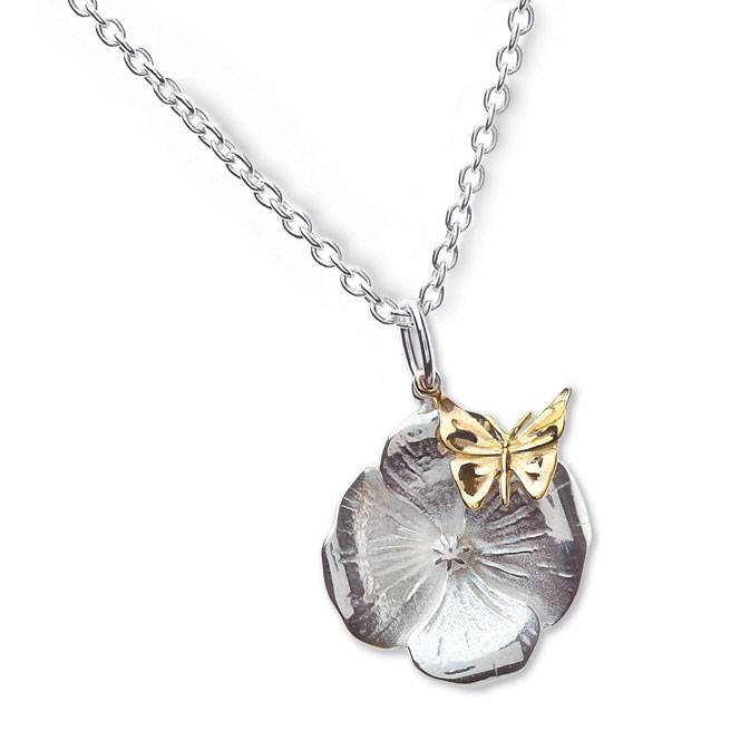 Silver Poppy and 9CT Gold Butterfly Pendant by John Rocha