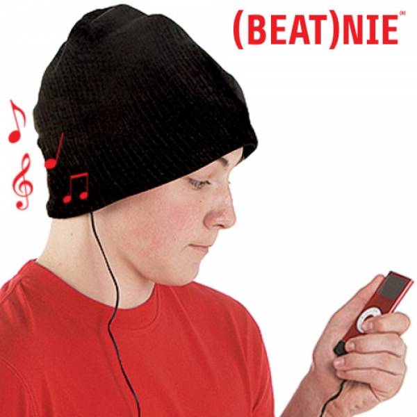 Beat-nie Black Hat with Bulit-In Earphones